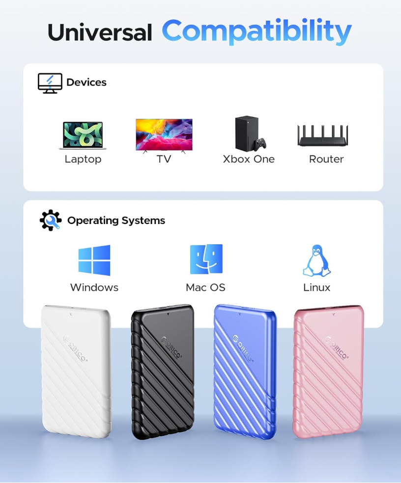 Orico 2.5" Hard Drive enclosure USB 3.0 (Hvid)  - ingen Harddisk medfølger