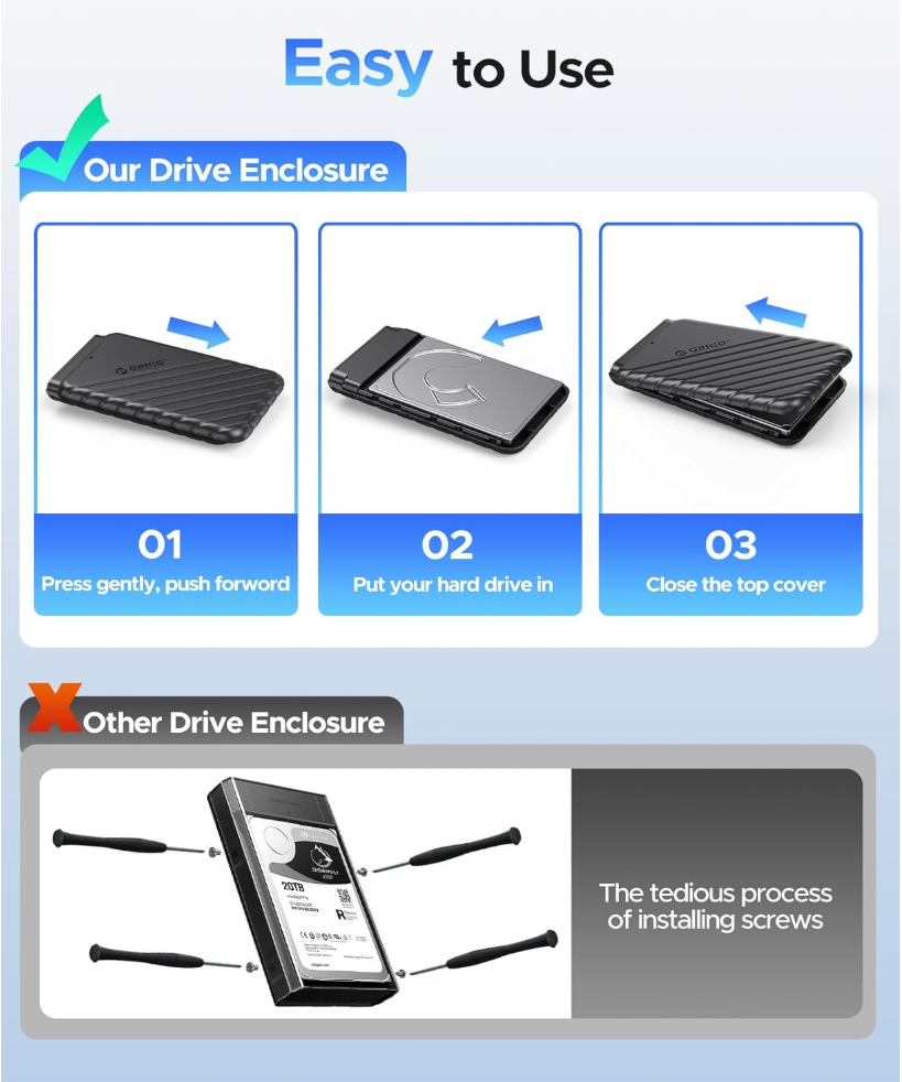 Orico 2.5" Hard Drive enclosure USB 3.0 (Hvid)  - ingen Harddisk medfølger