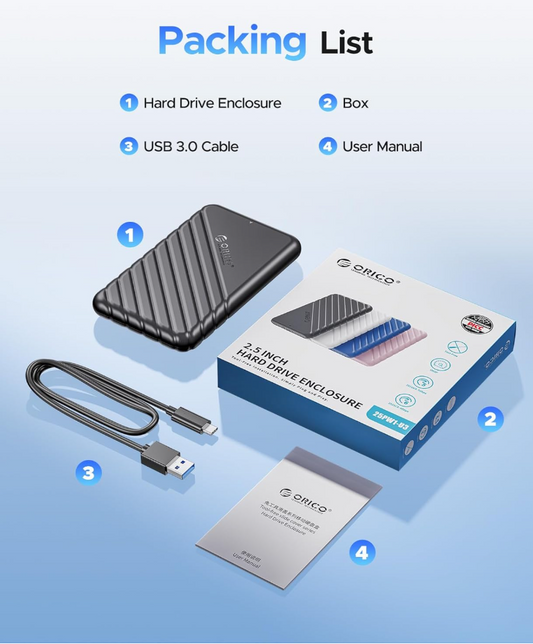 Orico 2.5" Hard Drive enclosure USB 3.0 (Hvid)  - ingen Harddisk medfølger