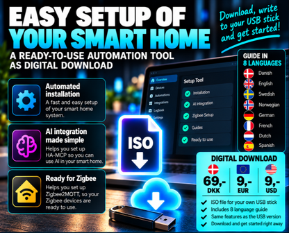 RepairGuyDK Installer for Home Assistant, ISO file download, guide in 8 languages